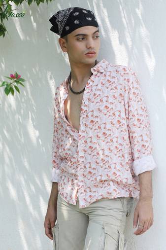 Men's ecoliva orange abstract swirl shirt
