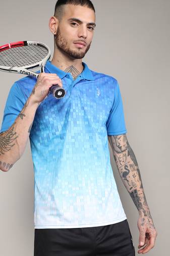 Men's sky blue & chalk white ombre polo activewear t-shirt