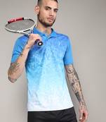 Men's sky blue & chalk white ombre polo activewear t-shirt