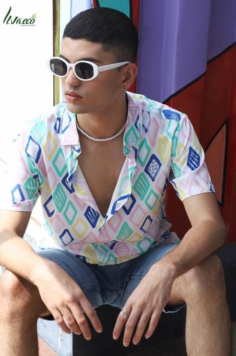 Men's ecoliva multicolour rhombus strokes shirt