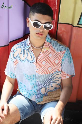 Men's ecoliva multicolour abstract patch shirt