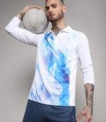 Men's white & blue contrast print activewear t-shirt