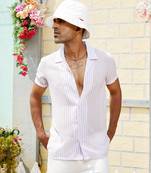 Men's white & lavender unbalanced striped shirt