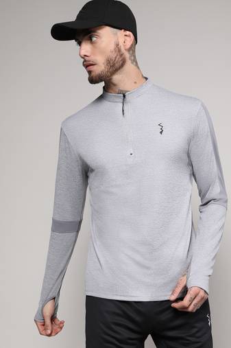 Men's light grey heathered self-design activewear t-shirt