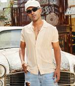 Men's white & brown unbalanced striped shirt