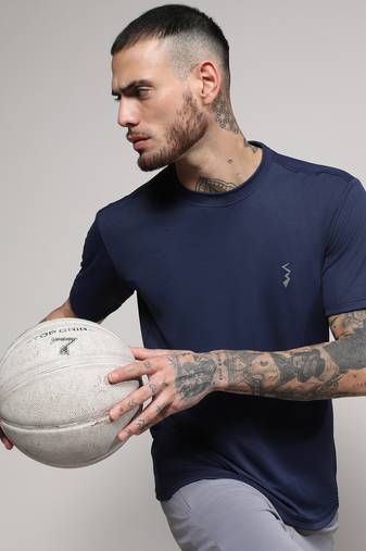 Men's navy blue solid activewear t-shirt