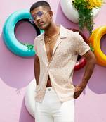 Men's beige washed flowers seld-design shirt