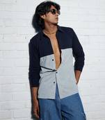 Men's navy blue & light grey contrast panel shirt