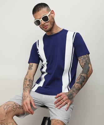 Men's royal blue vertical contrast panel t-shirt 1