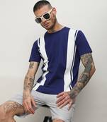 Men's royal blue vertical contrast panel t-shirt