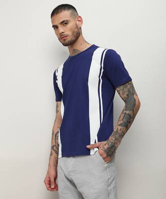 Men's royal blue vertical contrast panel t-shirt 2
