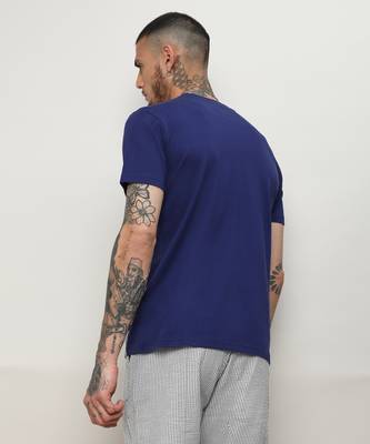 Men's royal blue vertical contrast panel t-shirt 3