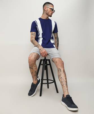 Men's royal blue vertical contrast panel t-shirt 4
