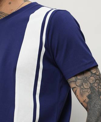 Men's royal blue vertical contrast panel t-shirt 5