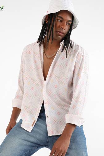 Campus sutra men's ecoliva off-white geometric strokes shirt