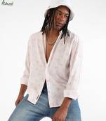 Campus sutra men's ecoliva off-white geometric strokes shirt