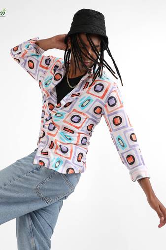 Campus sutra men's ecoliva multicolour structural block shirt