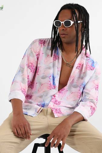 Campus sutra men's ecoliva fuchsia pink faded wildflower shirt