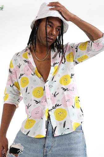 Campus sutra men's ecoliva multicolour artistic botanical shirt