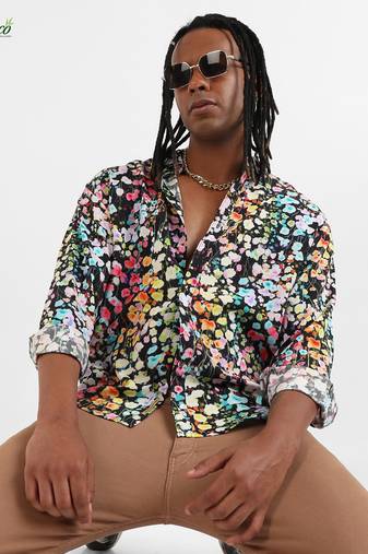Campus sutra men's ecoliva multicolour botanical cluster shirt