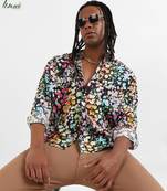 Campus sutra men's ecoliva multicolour botanical cluster shirt