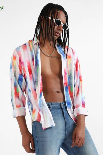 Campus sutra men's ecoliva white tie dye striped shirt