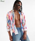 Campus sutra men's ecoliva white tie dye striped shirt