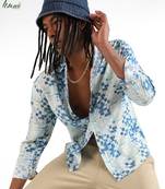 Campus sutra men's ecoliva blue geometric lined shirt