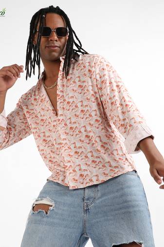Campus sutra men's ecoliva orange abstract swirl shirt