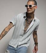 Campus sutra men's pink & green unbalanced striped woven shirt