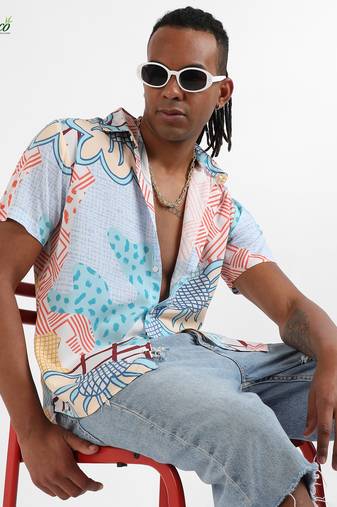 Campus sutra men's ecoliva multicolour abstract patch shirt