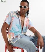 Campus sutra men's ecoliva multicolour abstract patch shirt