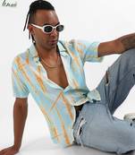 Campus sutra men's ecoliva sky blue &  orange pastel tie dye shirt