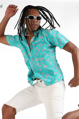 Campus sutra men's ecoliva cyan blue flower block shirt