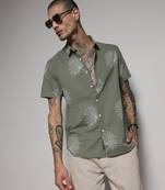 Campus sutra men's sage green minimal botanical shirt