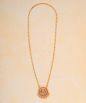 Ruby emerald Laxmi pendant with Long golden chain one gram gold 3