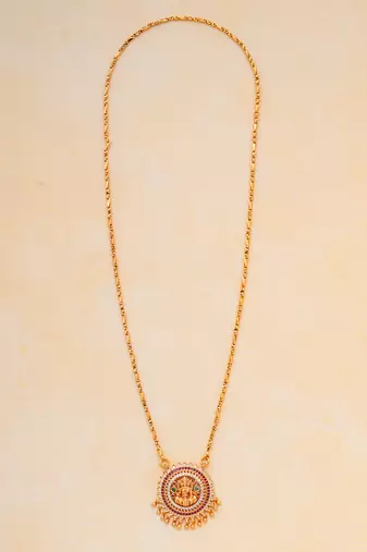 Ruby emerald Laxmi pendant with Long golden chain one gram gold