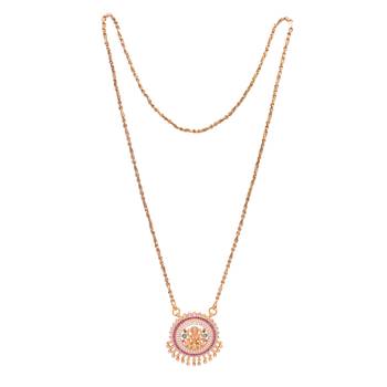 Ruby emerald Laxmi pendant with Long golden chain one gram gold 4