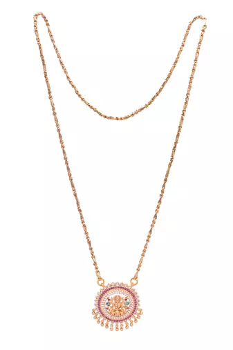 Ruby emerald Laxmi pendant with Long golden chain one gram gold