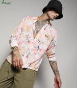 Campus sutra men's ecoliva peach pink faded botanical shirt