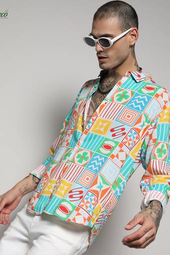 Campus sutra men's ecoliva multicolour mosaic block shirt