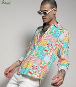 Campus sutra men's ecoliva multicolour mosaic block shirt