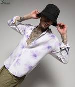 Campus sutra men's ecoliva white & lavender faded floral strokes shirt