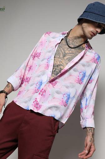 Campus sutra men's ecoliva fuchsia pink faded wildflower shirt