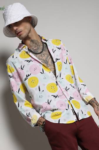 Campus sutra men's ecoliva multicolour artistic botanical shirt