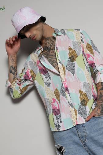 Campus sutra men's ecoliva multicolour abstract dotted shirt