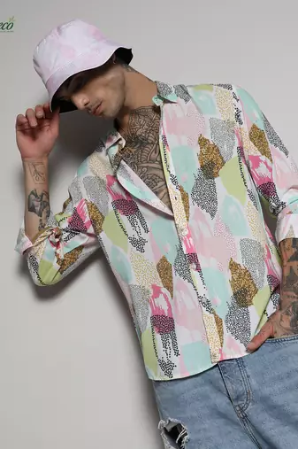 Campus sutra men's ecoliva multicolour abstract dotted shirt
