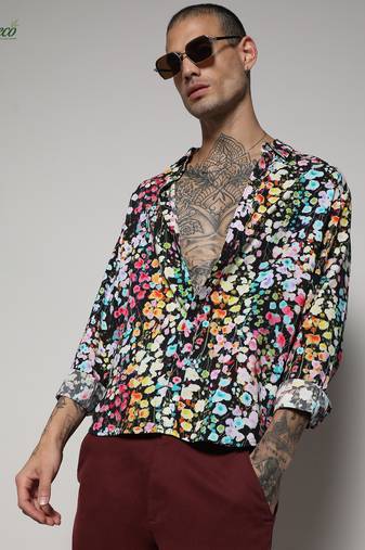 Campus sutra men's ecoliva multicolour botanical cluster shirt