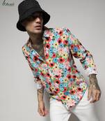 Campus sutra men's ecoliva multicolour artistic botanical cluster shirt