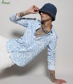 Campus sutra men's ecoliva white & blue water strokes shirt